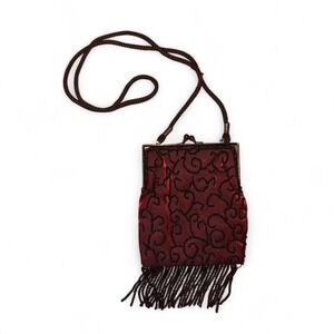 Lancôme red and black beaded bag with fringe